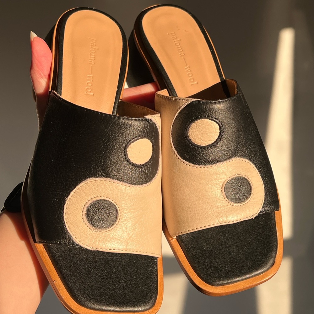 Paloma Wool Yin Yang Sandals Black and Cream Women's Slides